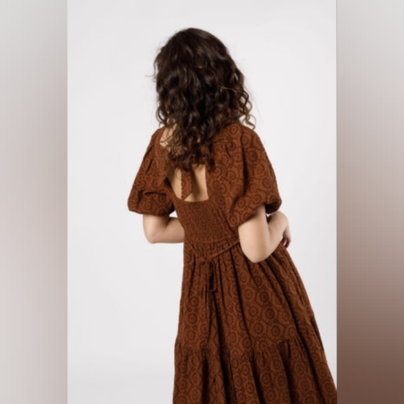 Band of the Free Sierra Walnut Brown Eyelet Midi Dress XS NWT - Picture 3 of 6